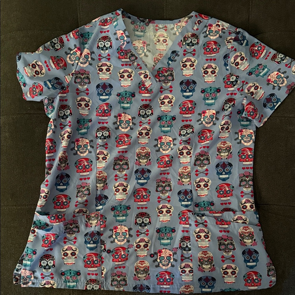 Colorful Sugar Skull Scrub Top
